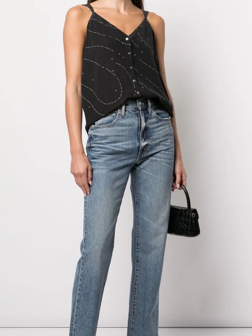 Equipment Fall 2021 Fayatta Black Button-Front Silk Cami with White Dot/Star S